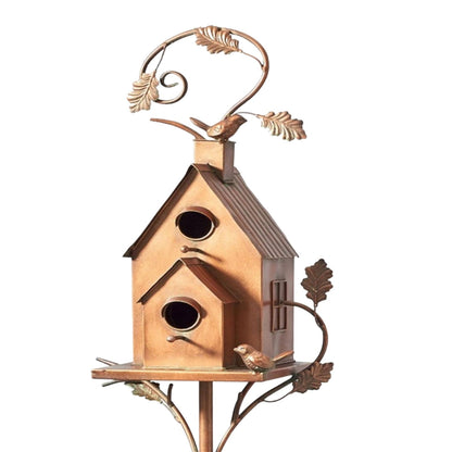 Decorative Metal Bird House on Garden Pole