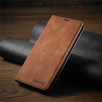 Thin Genuine Leather Phone Case with Secure Closure