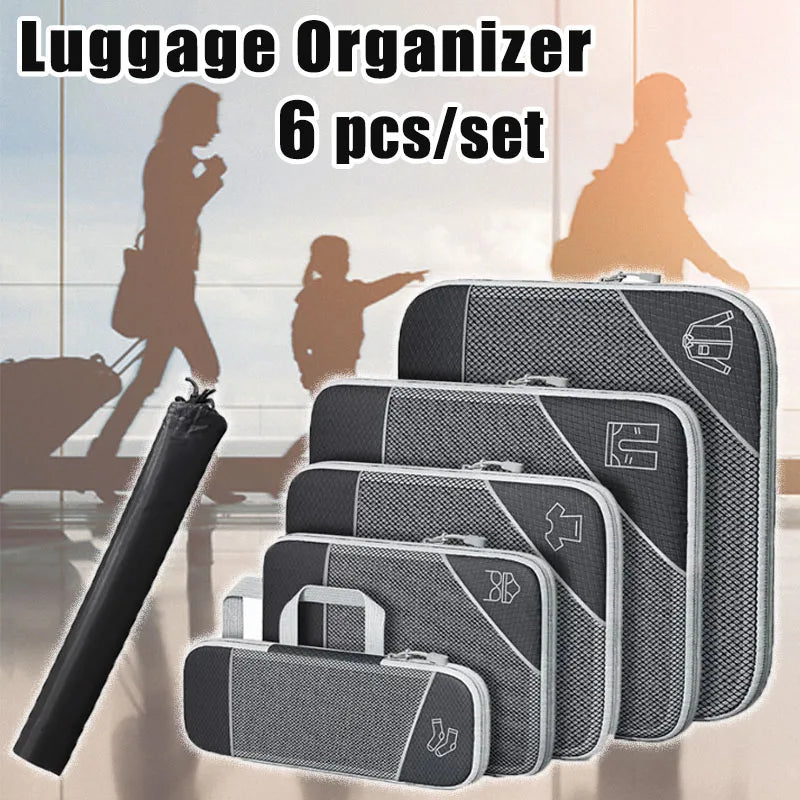 Compact Travel Packing Cube Set 6 Piece Waterproof Bags