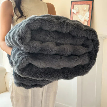 Plush Double Layer Faux Fur Throw Blanket