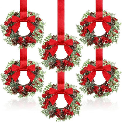 Small Christmas Wreath Set of 6 Artificial Holiday Decor