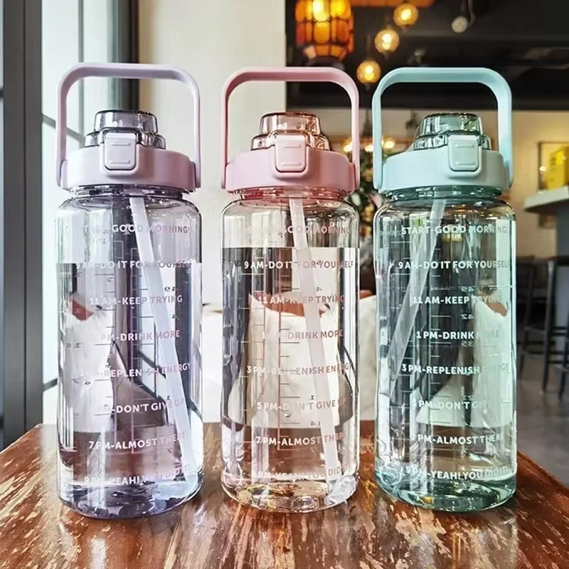 Big 68oz Gym Water Bottle with Straw and Tracker