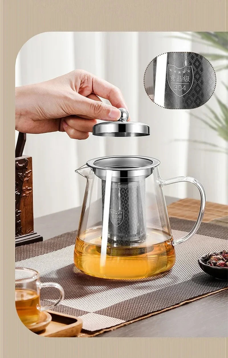 Big Thermal Glass Teapot with Metal Strainer