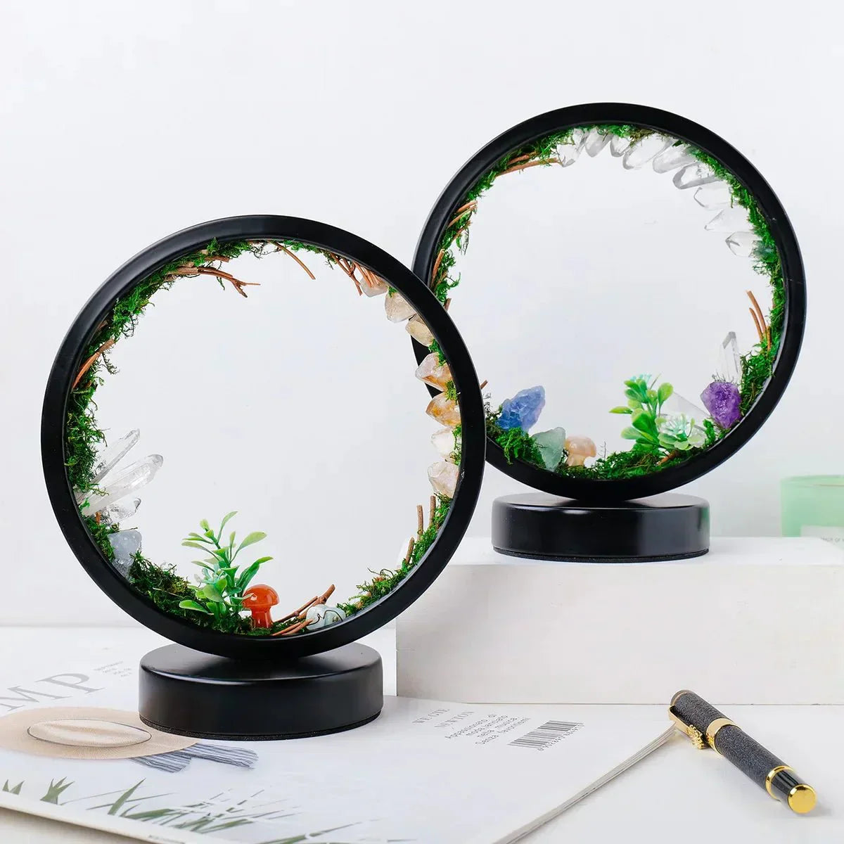 Beautiful Glass Table Lamp with Green Crystals