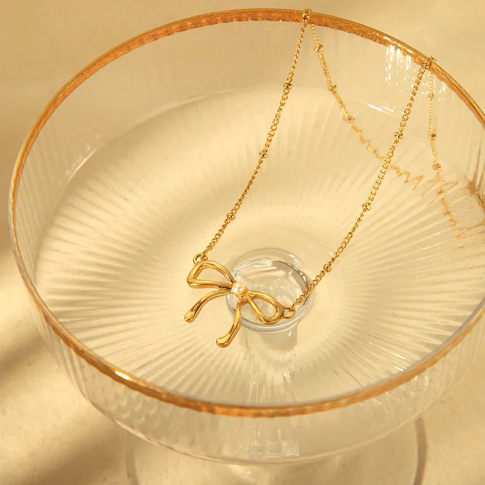 Elegant 18k Gold Pearl Drop Chain Necklace
