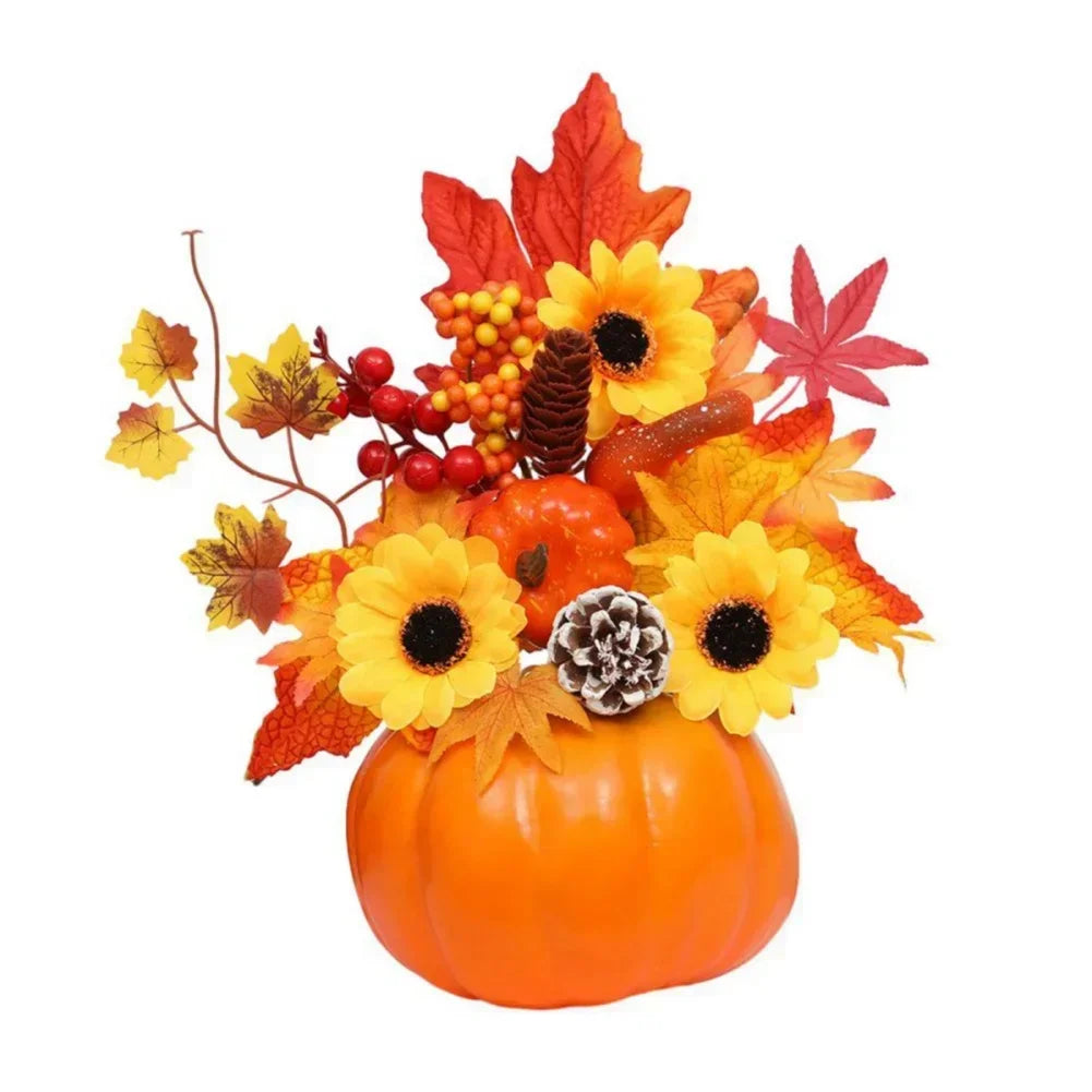 Autumn Decor Pumpkin with Artificial Flowers