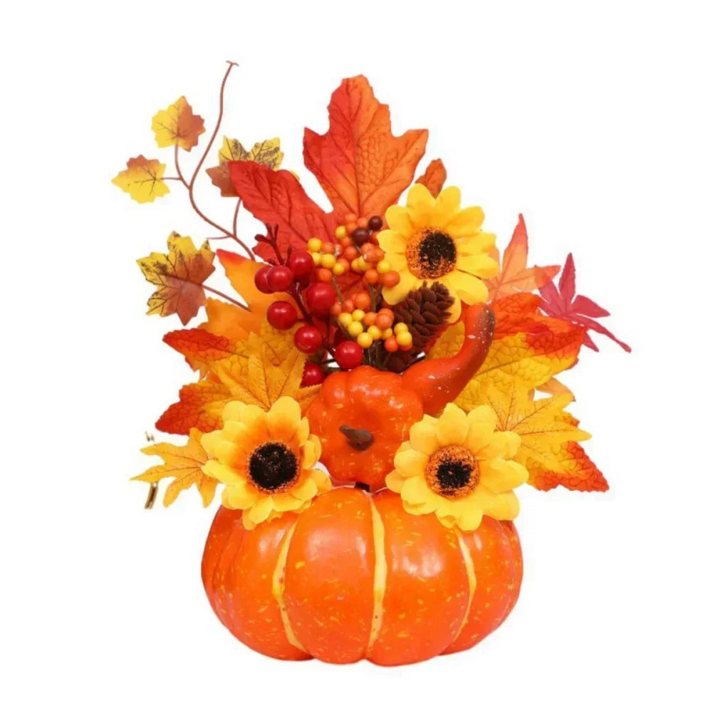 Autumn Decor Pumpkin with Artificial Flowers - Luxicro
