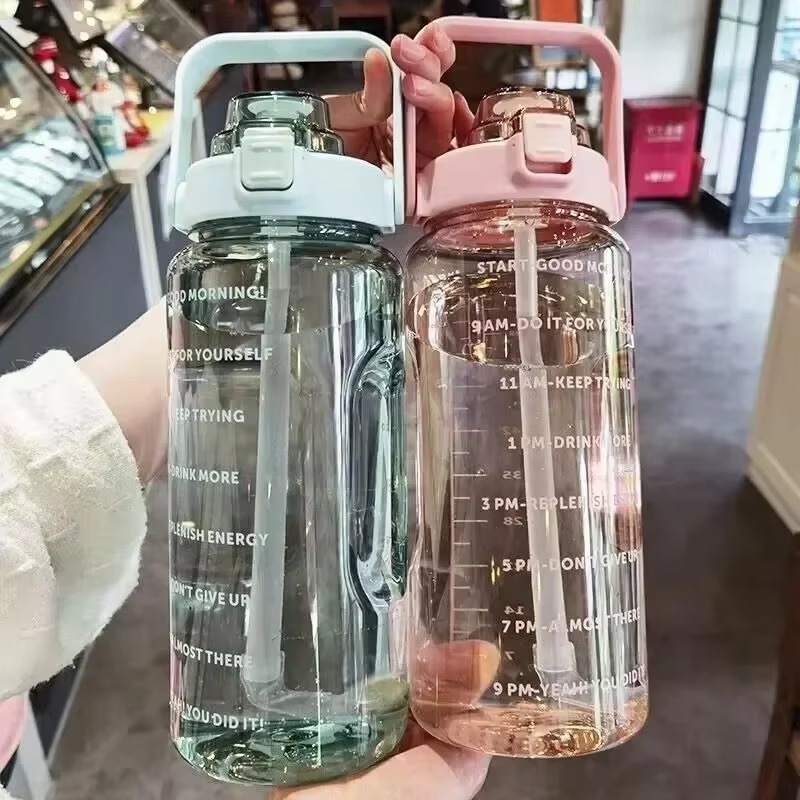 Big 68oz Gym Water Bottle with Straw and Tracker