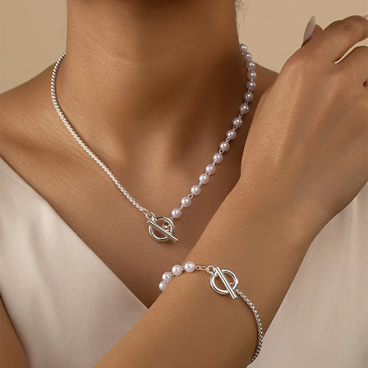 Classic White Pearl Necklace Jewelry Set