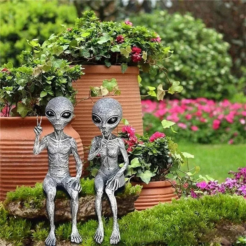 Fun Alien Yard Statue UFO Decoration