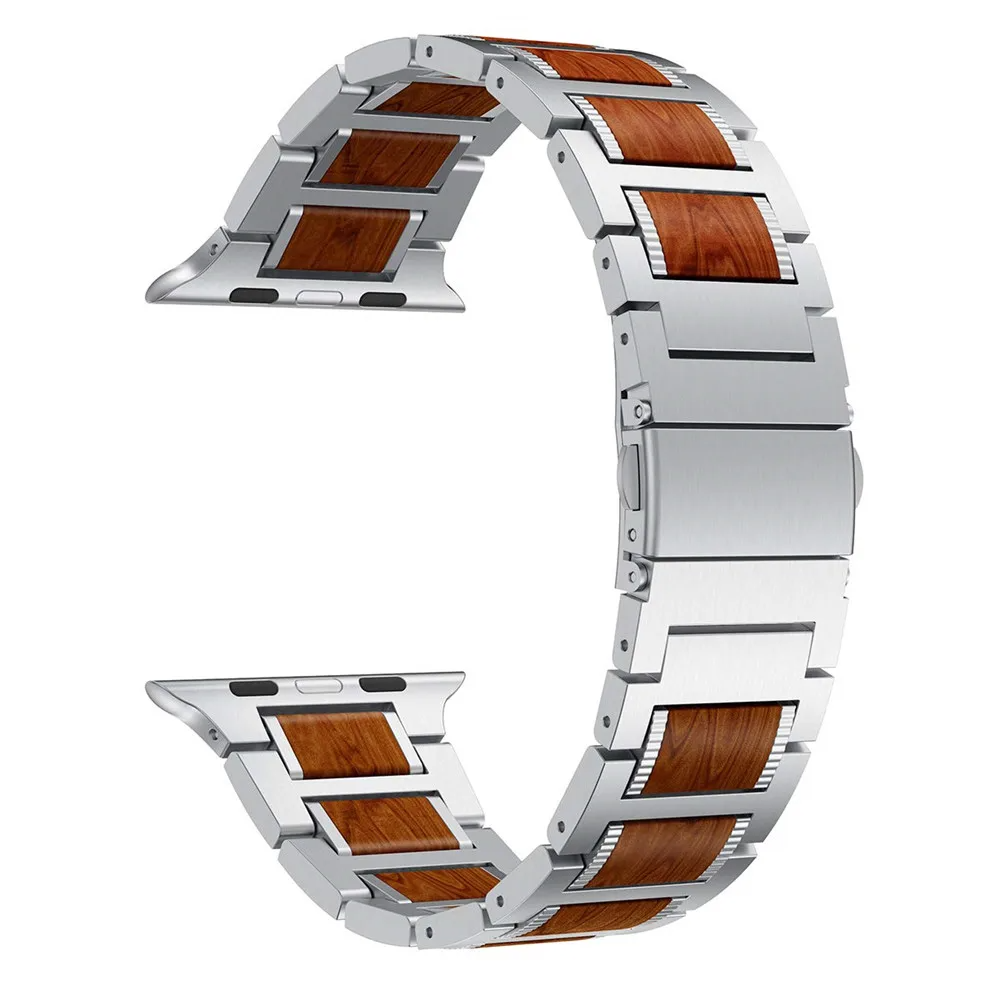 Genuine Wood and Stainless Steel Apple Watch Strap