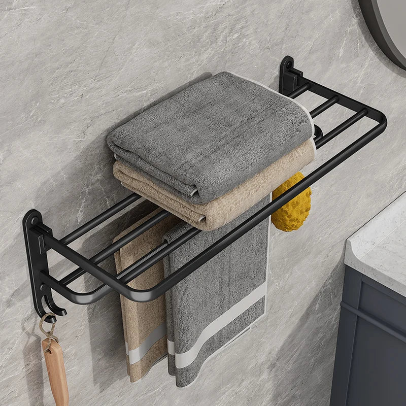 Compact Wall Mount Foldable Bathroom Towel Rack