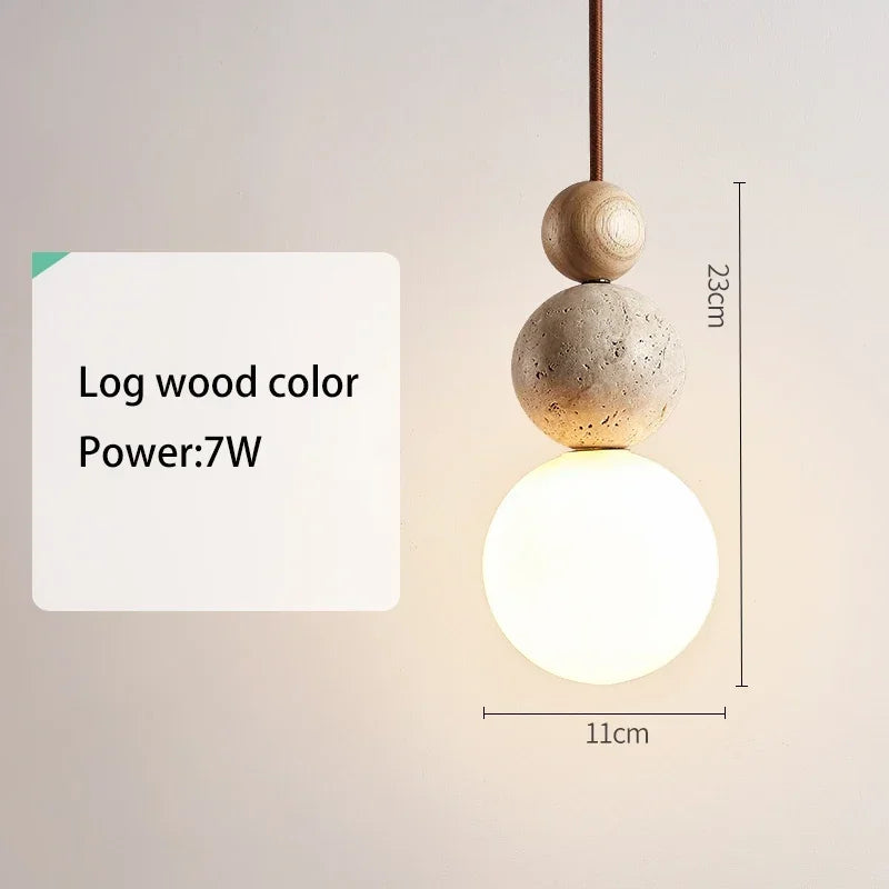 Natural Wood and Stone Hanging Light in Rustic Style