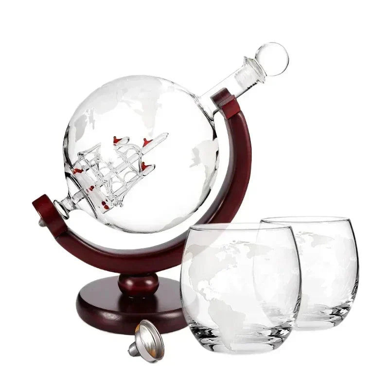 Luxury Whiskey Decanter Set with Wooden Base and Glassware