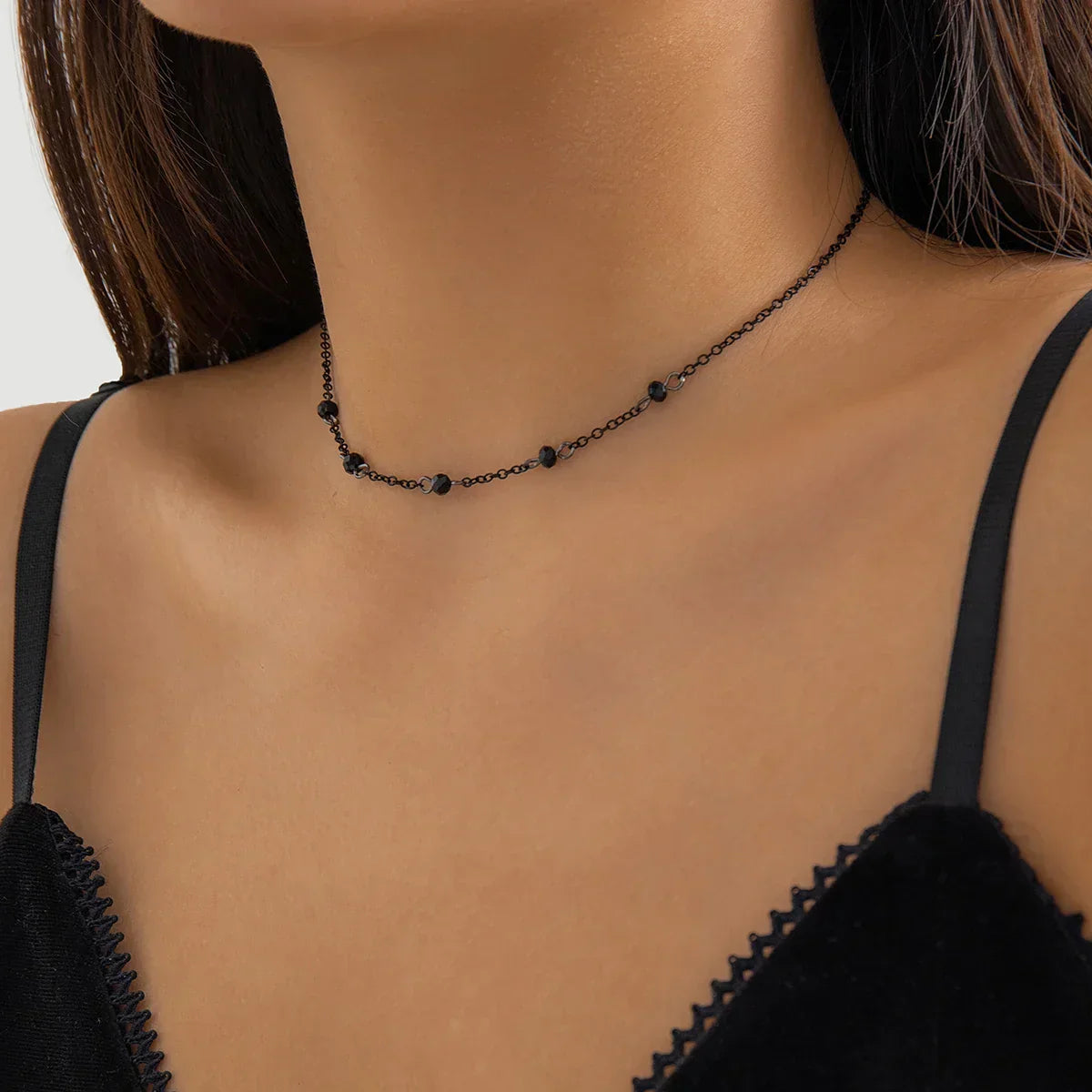 Dainty Silver Beaded Chain Necklace