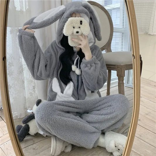 Cozy Cute Rabbit Hooded Pajama Set - Luxicro