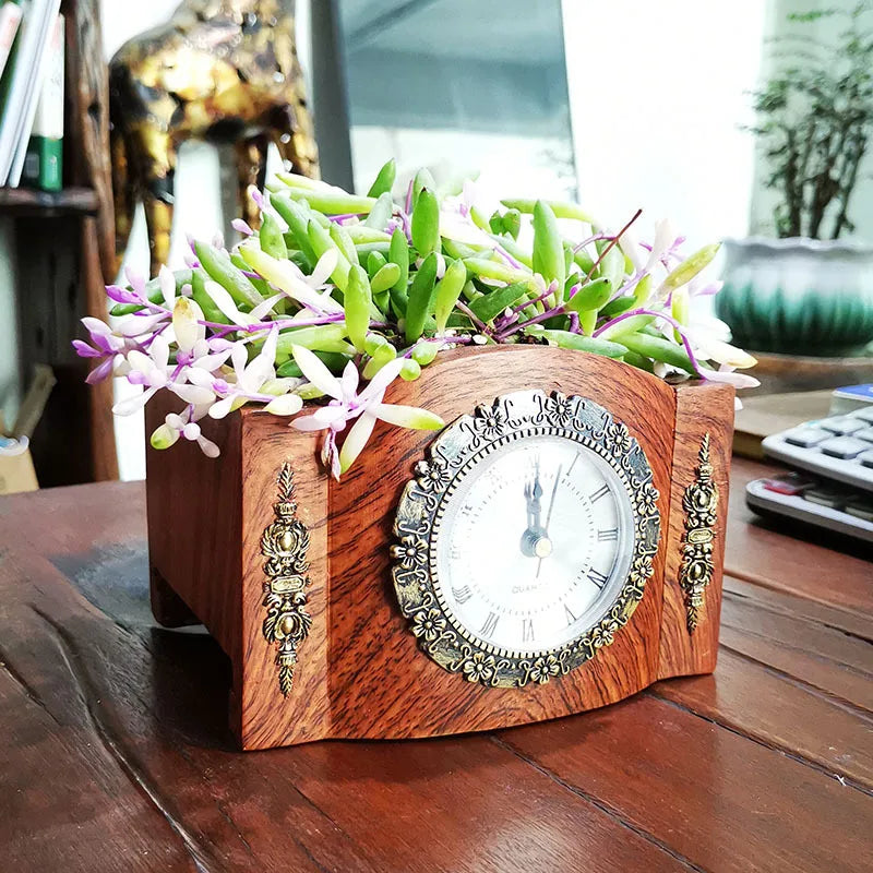 Classic Floral Tabletop Clock Decoration