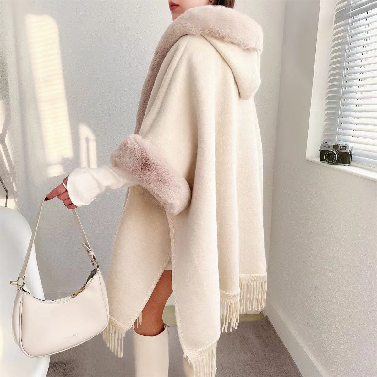 Soft Plush Hooded Poncho Throw Blanket for Women