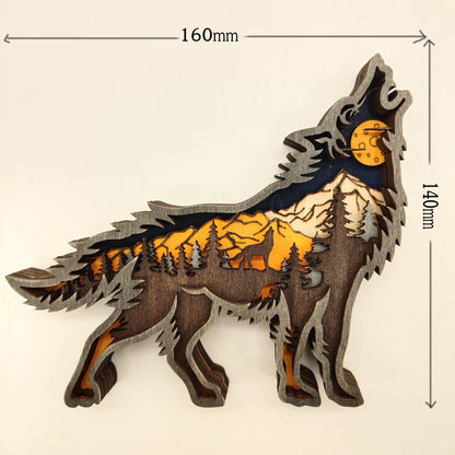 Handcrafted Wooden Wolf Statue Ornament