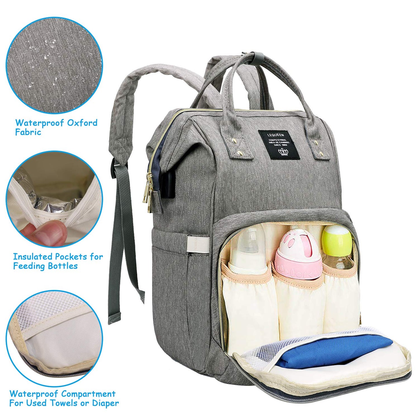 Spacious Baby Diaper Bag USB Backpack