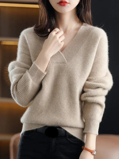 Cozy Women's Crew Neck Knit Wool Sweater - Luxicro