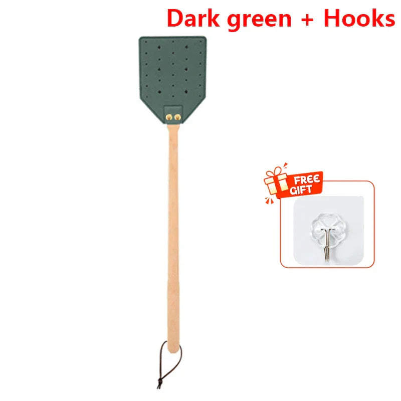 Tough Wooden Handle Leather Fly Swatter - Luxicro