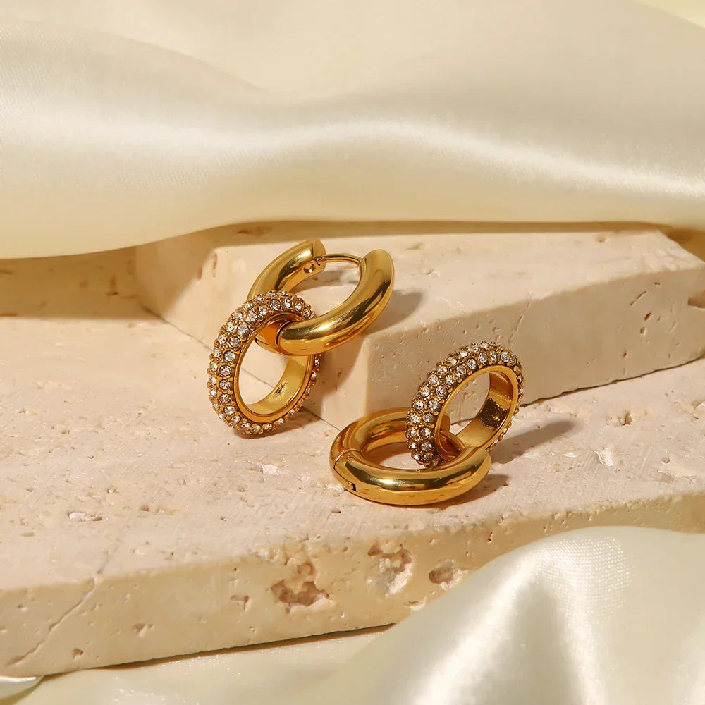 Luxurious 18k Gold Diamond Dangle Hug Earrings - Luxicro