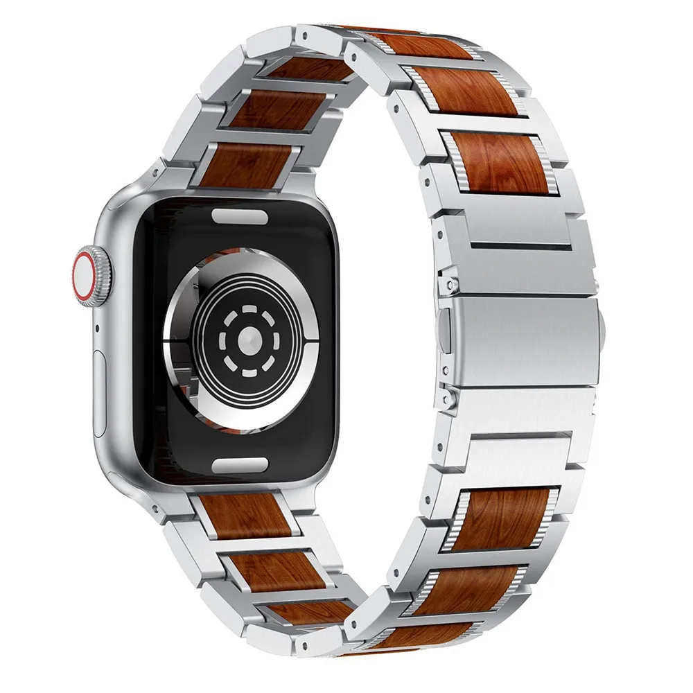Genuine Wood and Stainless Steel Apple Watch Strap