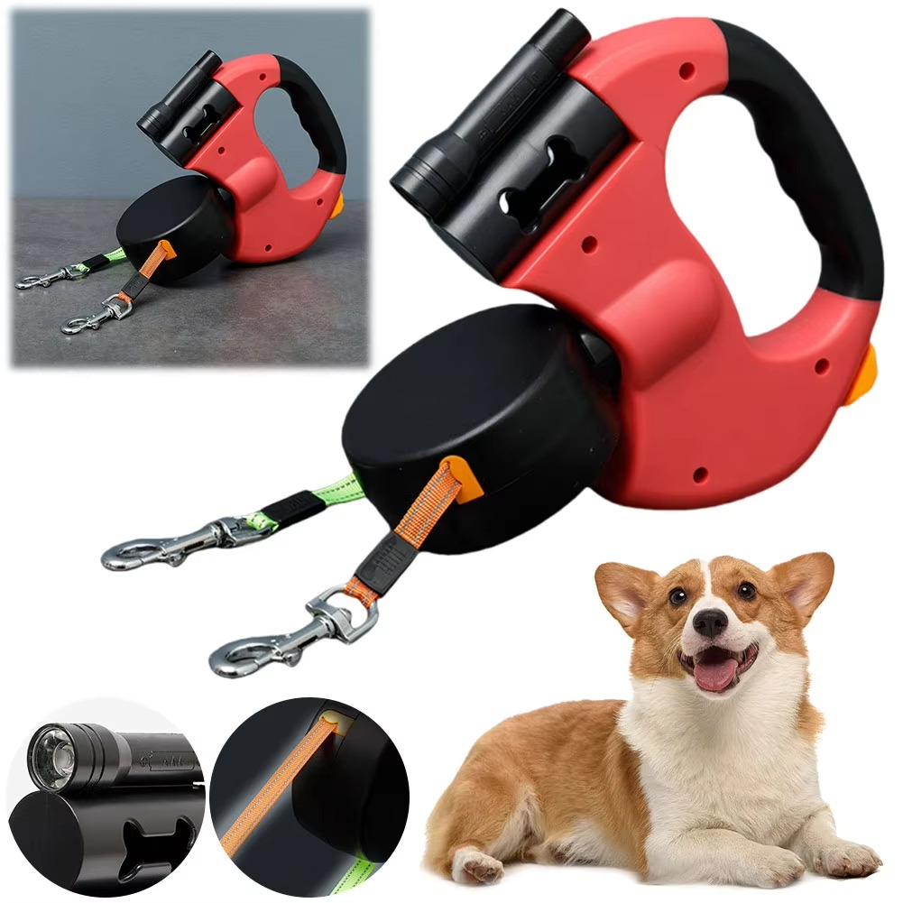 Strong Double Dog Leash with LED Flashlight