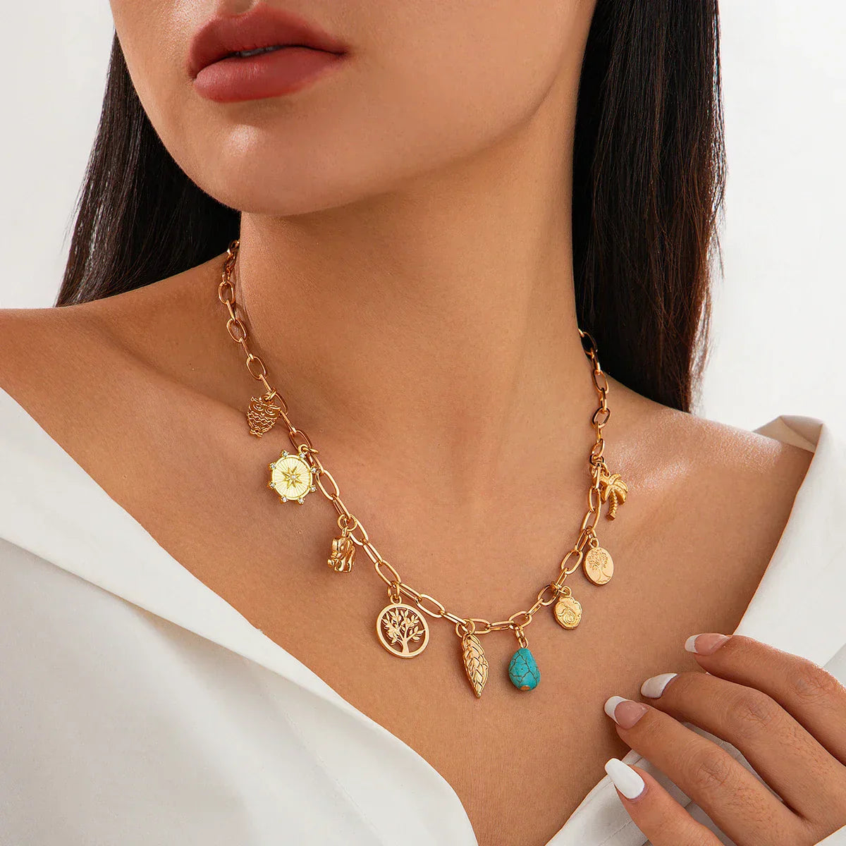 Vibrant Beach Paperclip Drop Necklace
