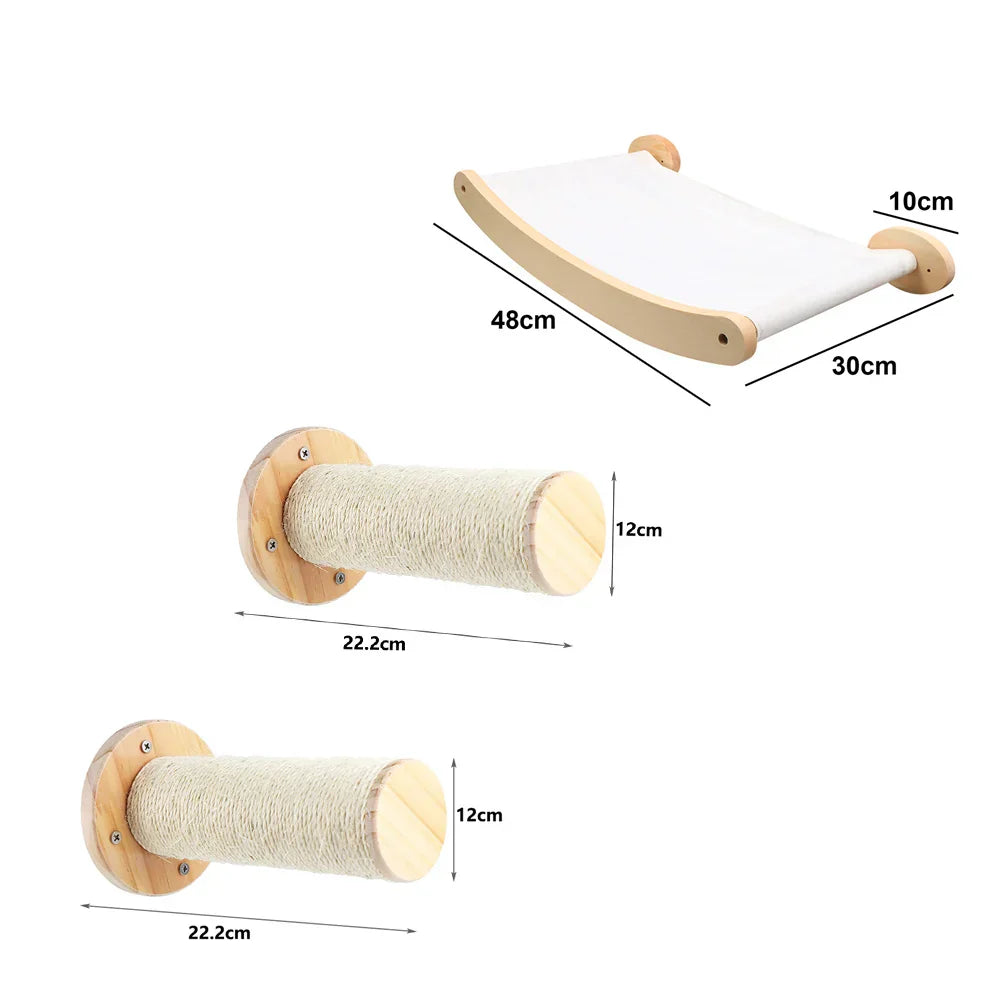 Compact Wall Mount Cat Tower Scratching Post Set