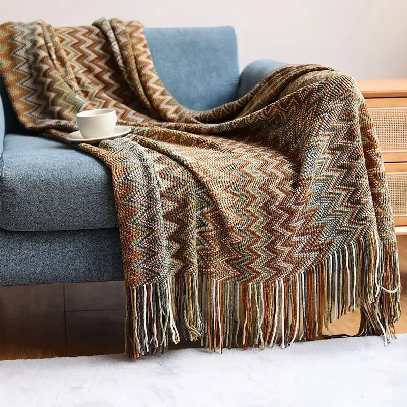 Cozy Fringed Throw Blanket Rustic Red Plush