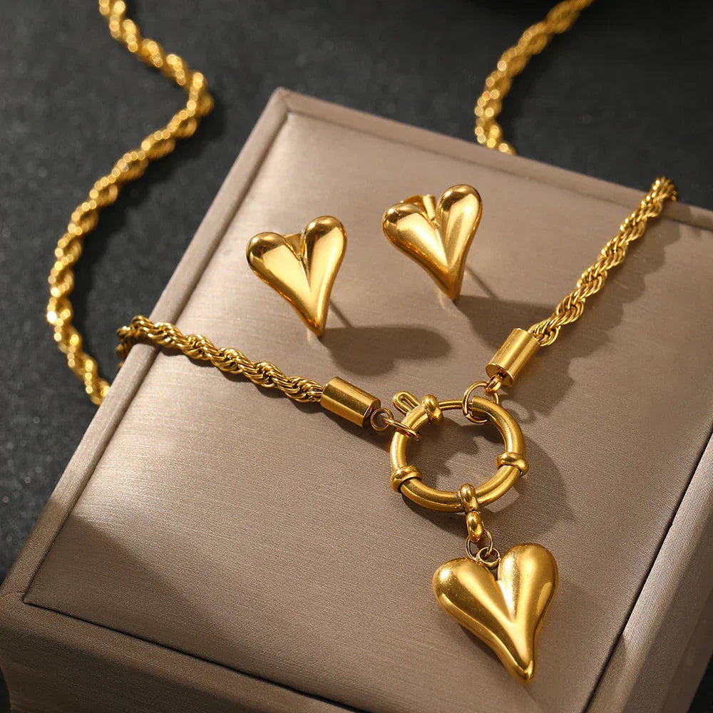 Anchors Ocean Heart Necklace Earrings Set - Luxicro