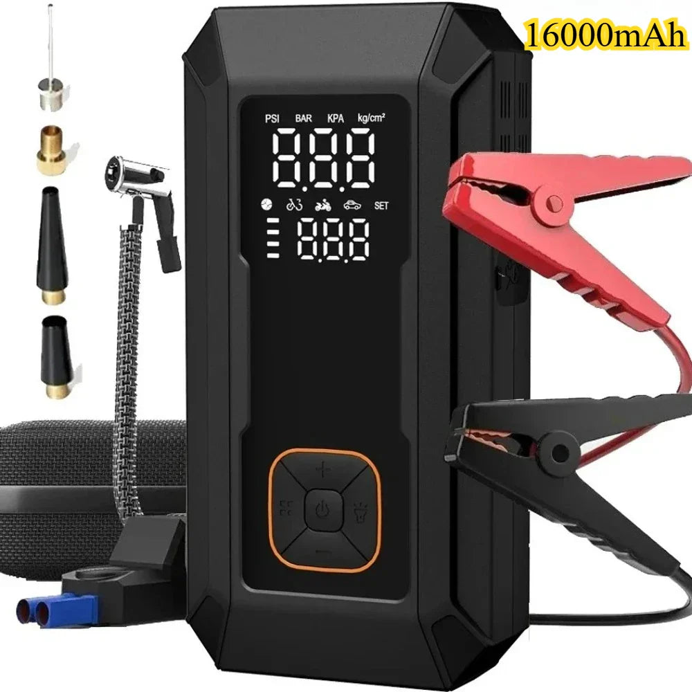 Compact Car Battery Booster Air Compressor LED Flashlight