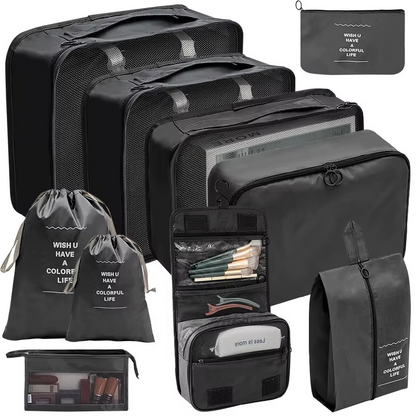 Compact 9 Piece Travel Packing Accessory Kit