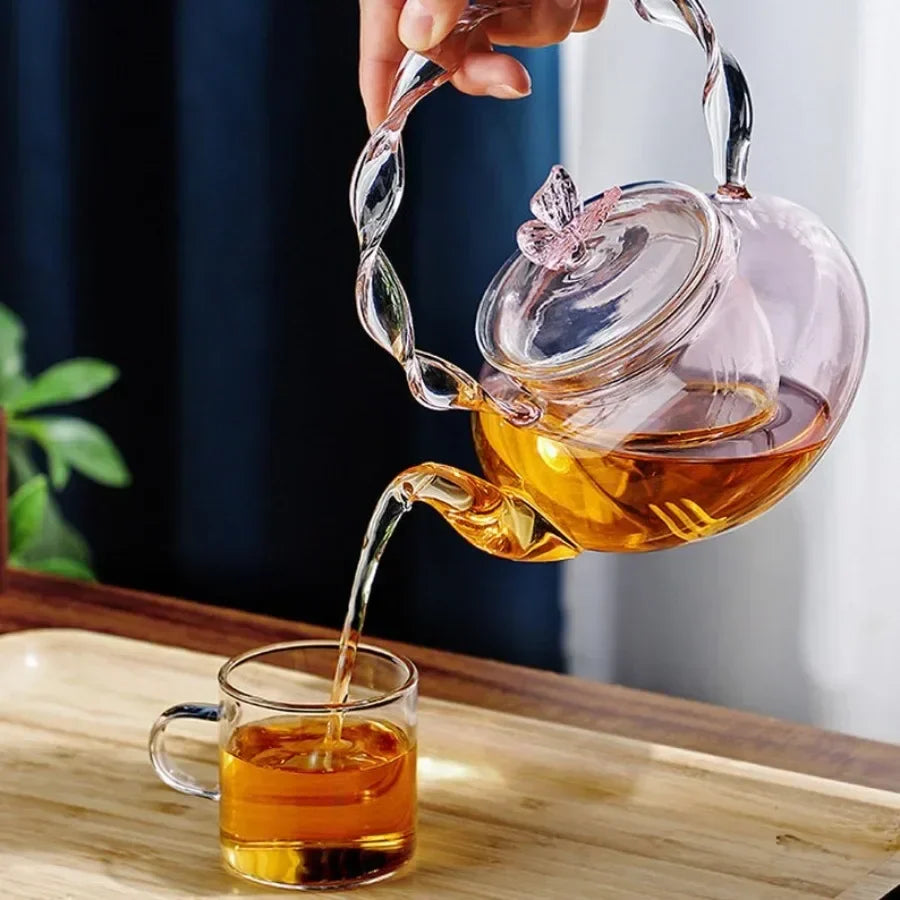 Elegant Floral Glass Teapot Infuser Set