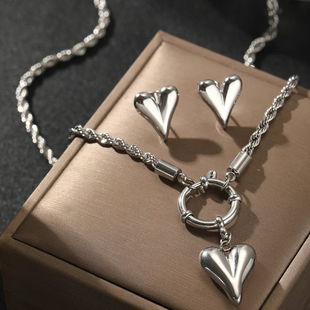 Anchors Ocean Heart Necklace Earrings Set