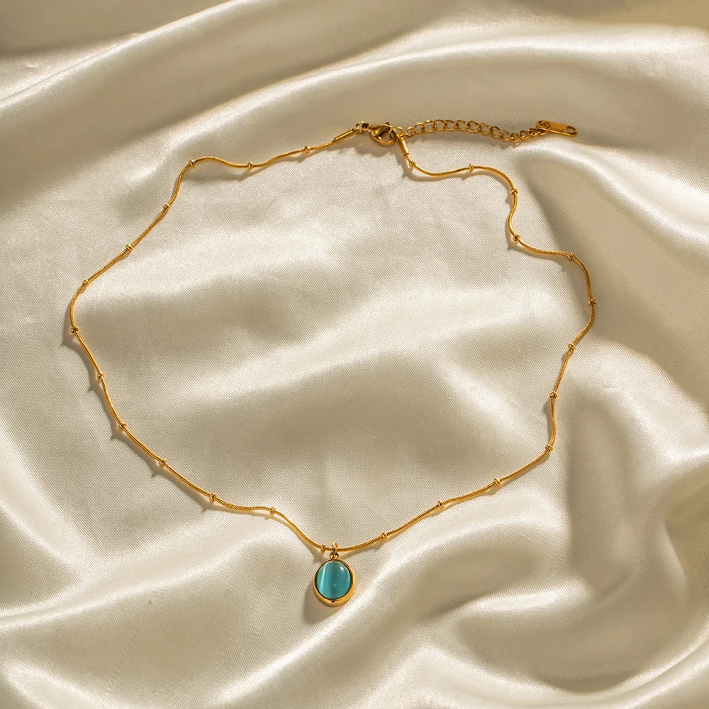 Premium Navy Blue Opal Chain Necklace 18k Gold