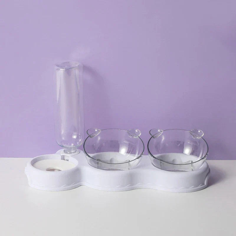 Adjustable Pet Feeder 3 Bowl Stand with Water Bottle