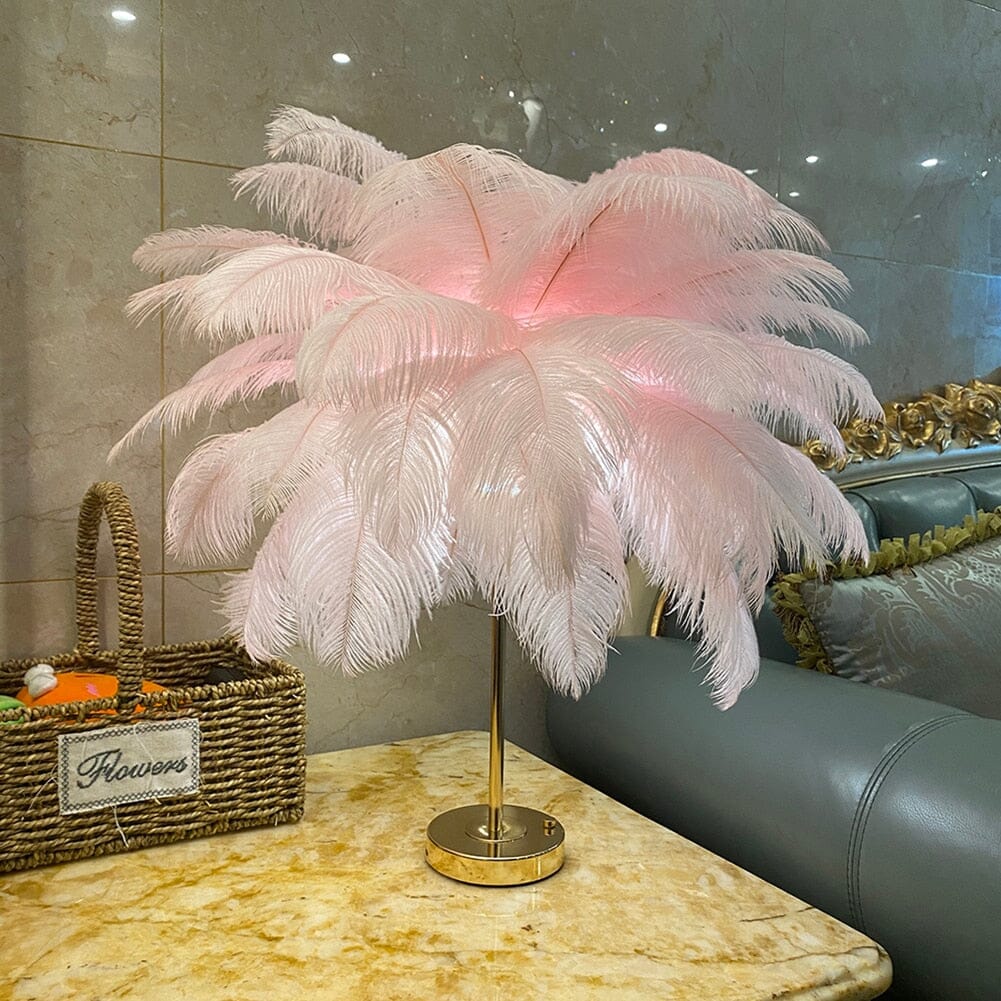 Sleek White Feather LED Table Lamp