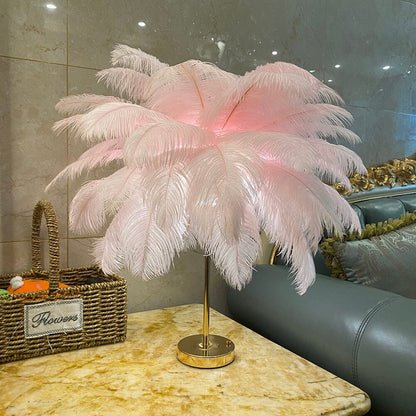 Sleek White Feather LED Table Lamp