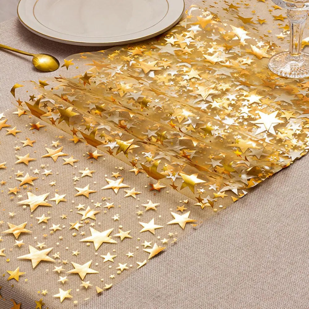 Glittering Silver Table Runner with Star Pattern