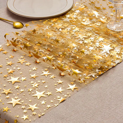 Glittering Silver Table Runner with Star Pattern