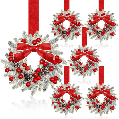 Small Christmas Wreath Set of 6 Artificial Holiday Decor