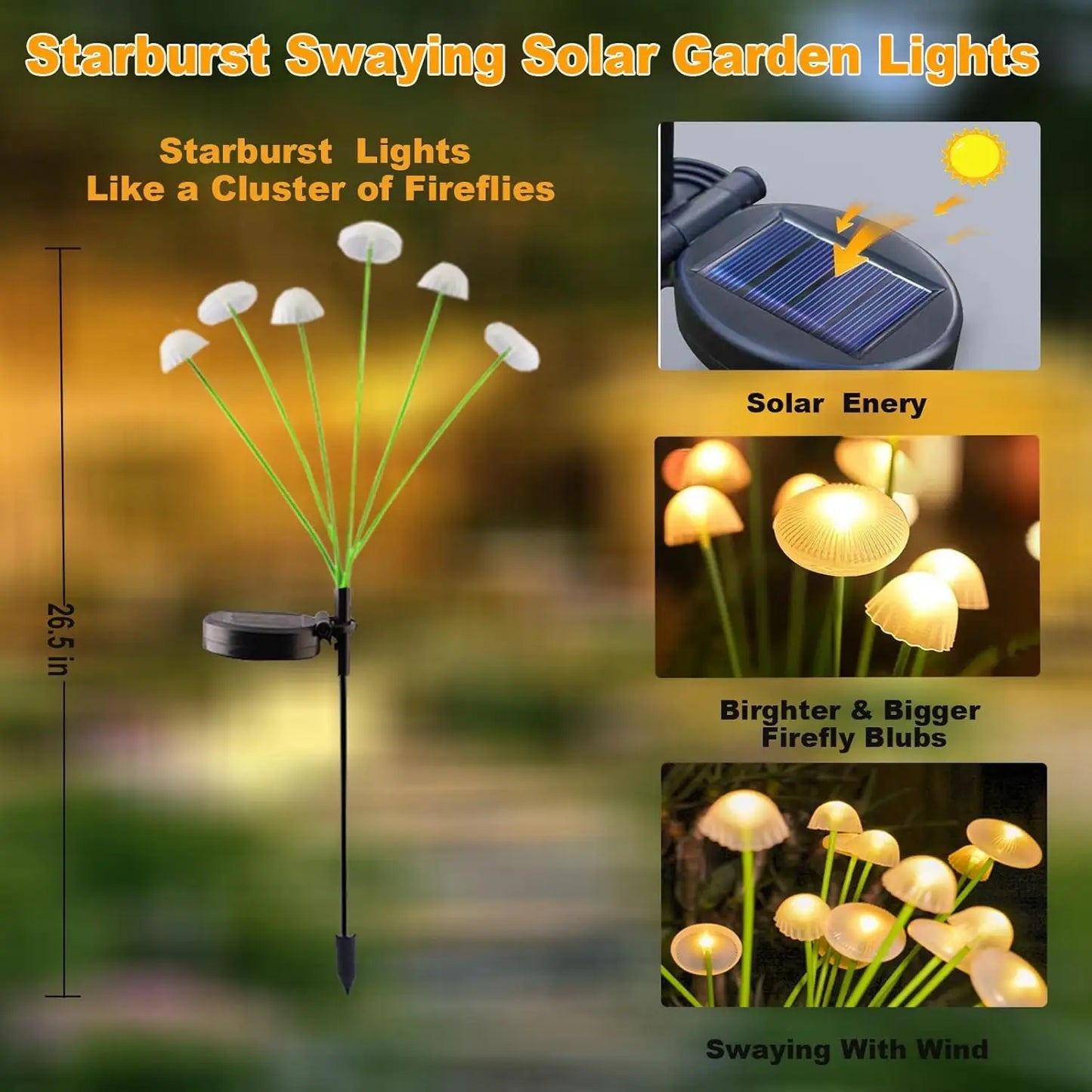 Bright Outdoor Solar Garden Light 6 LEDs