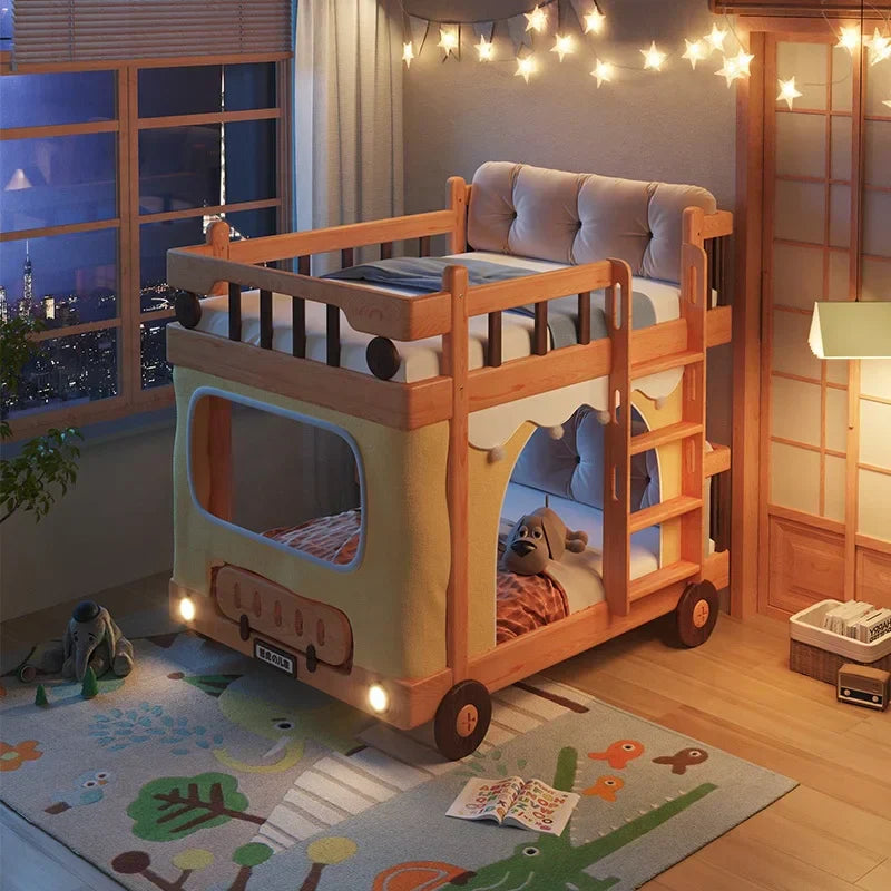 Cozy Childrens Solid Wood Bunk Bed with Play Space - Luxicro
