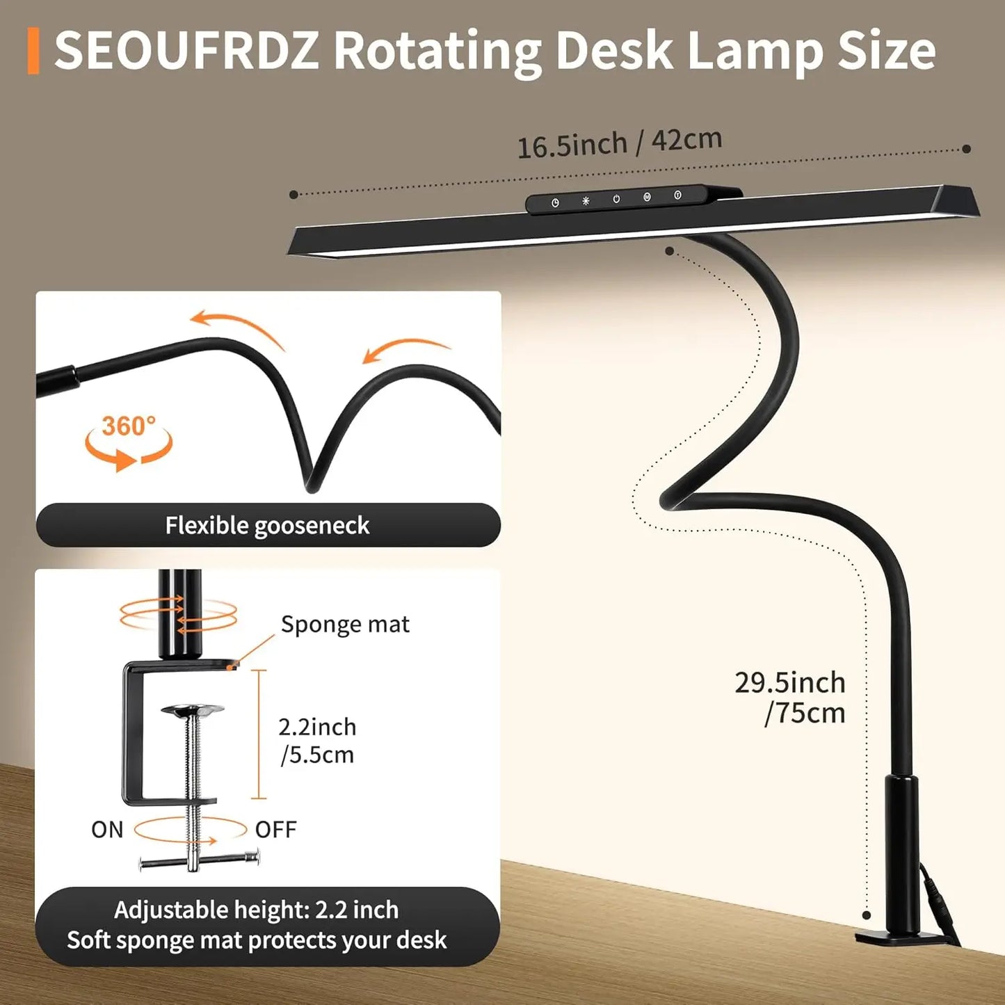 Bright LED Desk Light with Clamp and Adjustable Arm