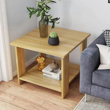 Natural Wood 2 Shelf Nightstand Table