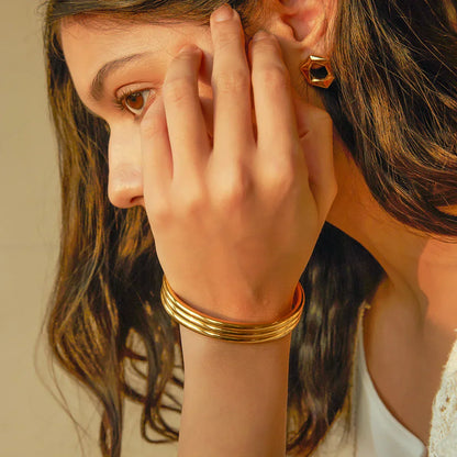 Luxury Triple RowGold Tone Cuff Bangle