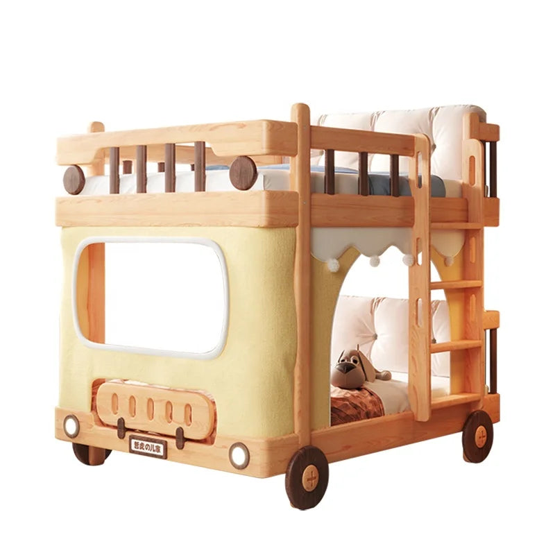 Cozy Childrens Solid Wood Bunk Bed with Play Space